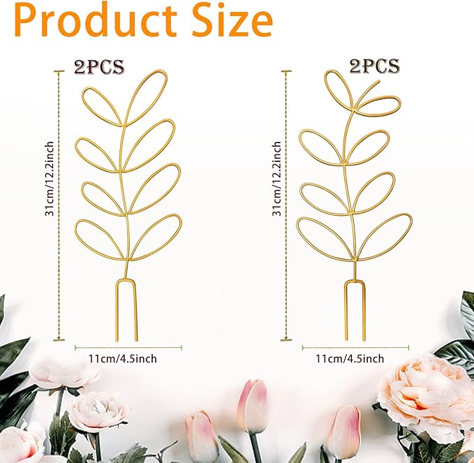 4 Pcs Small Metal Trellis for Potted Plants, Indoor Plants Trellis for Climbing, Mini Plant Trellis Support Stake House Plant Trellis for Garden Potted, Hoya, Pothos, Flower, Monstera (Gold)