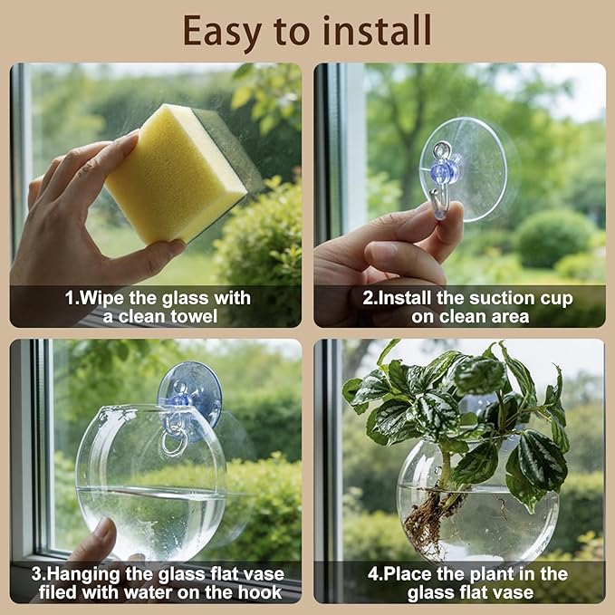 Window Propagation Stations, Oblate Glass Terrariums Planter with Suction Cup Hook, Wall Hanging Planters for Hydroponics Plants, Home, Office, Bathroom, Living Room Decor, Gift for Plant Lovers (2)