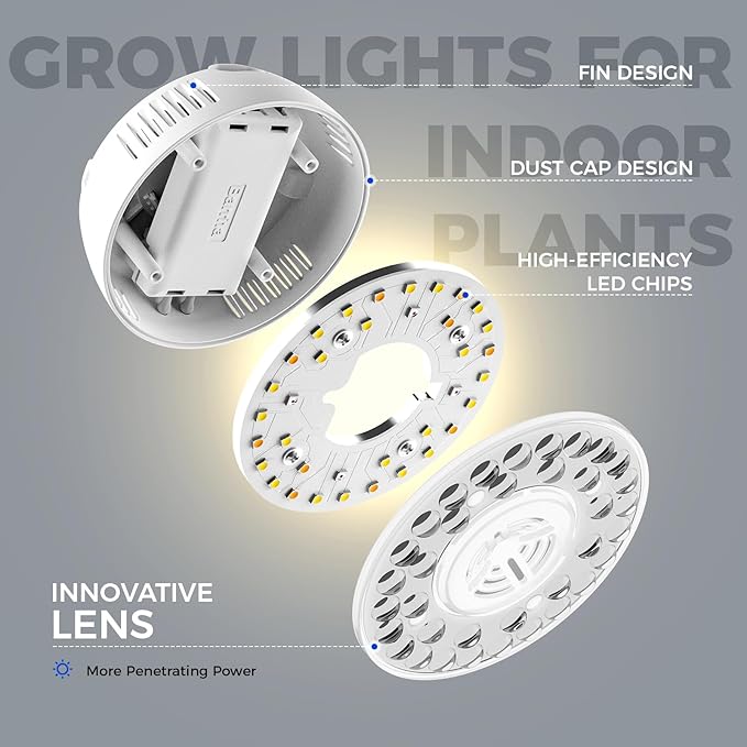 Barrina Orbgrow OG09 Puck LED Grow Light with 660nm Red LEDs, 54W(6 x 9W, 810 Watt Equiv), Plant Lights for Indoor Plants Full Spectrum, Magnetic & Linkable, Small Grow lamp for Plant Shelf, 6 Packs