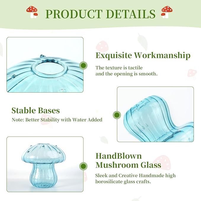 Mushroom Glass Propagation Station for Plants: Set of 5 Colored Vases Terrarium Kit for Home Office Indoor Hydroponics Decor - Birthday Gifts for Women Mom Grandma