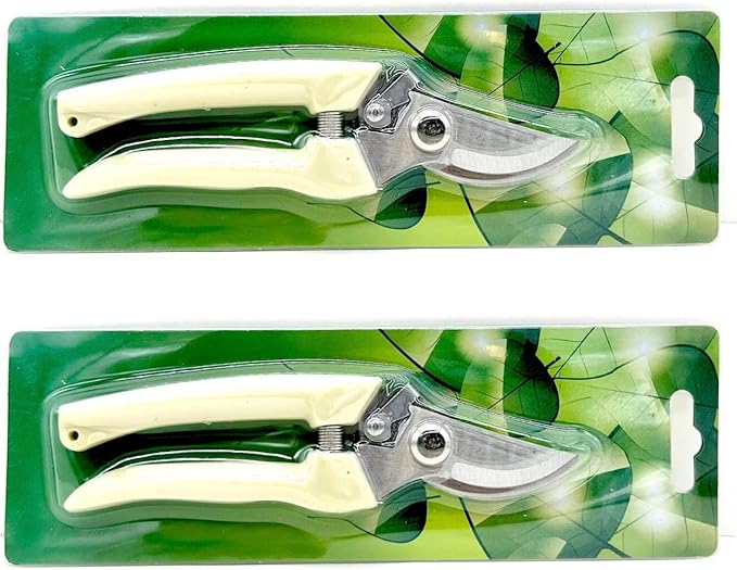 Ergonomic Garden Pruning Scissors - Stainless-Steel Bypass Blade Shears for Cutting Flowers, Trimming Plants, Bonsai, and Fruit Picking 1-Inch Precision with Quick Lock and Rust-Resistant Design 2pack