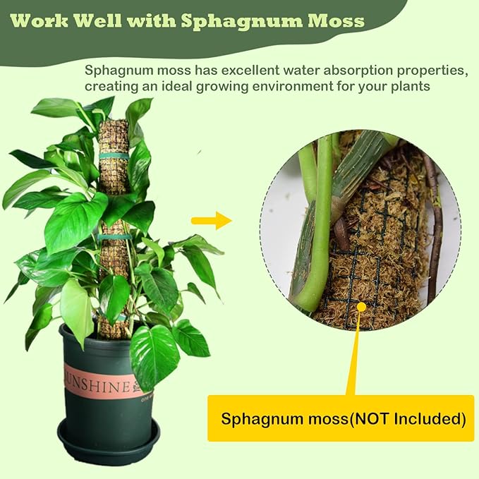 Moss Pole DIY Kit, 26.3ft Moss Pole for Plants Monstera, 8pcs 8.3in×3.3ft Steel Wire Mesh with Ties, Max Make 13Pcs 24" Sphagnum Moss Pole, Mesh Moss Poles (26.3ft Wire Mesh Without Plier)