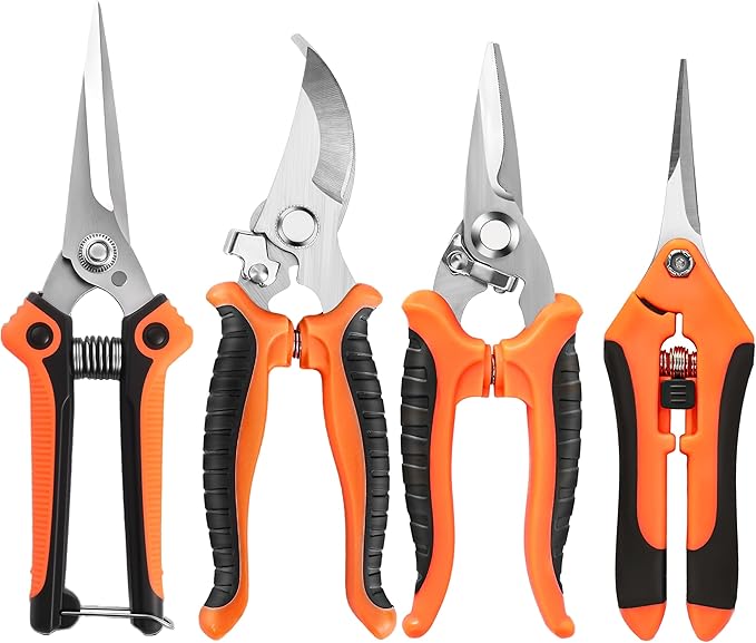 EWPJDK 4 Pack Garden Pruning Shears, Stainless Steel Garden Shears, Gardening Shears, Garden Scissors, Clippers, Pruning Snips, Pruning Shears for Gardening Tools (Orange)