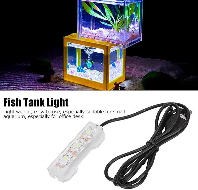 Soft LED Aquarium Plant Light, 5V 0.6W USB 2.0 Mini Aquarium Lamp, LED Desktop Fish Tank Light with 3.28ft Cable, White Lighting Small Water Plant Light for Plant Grow