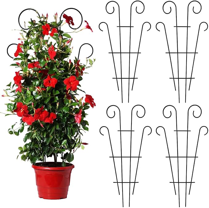Mklsit 4 Pack 32'' Wave Shape Black Metal Garden Trellis for Climbing Plants, Indoor/Outdoor Potted Plants, House Plants, Vines, Roses, Vegetables