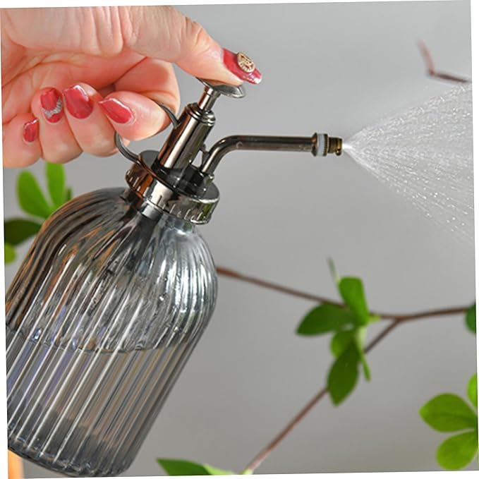 Plant Mister Water Spray Bottle for Plants Creative Hand Pressure Water Bottle Glass Flower Sprayer (Grey+Bronze Sprinkler) Home Accessories