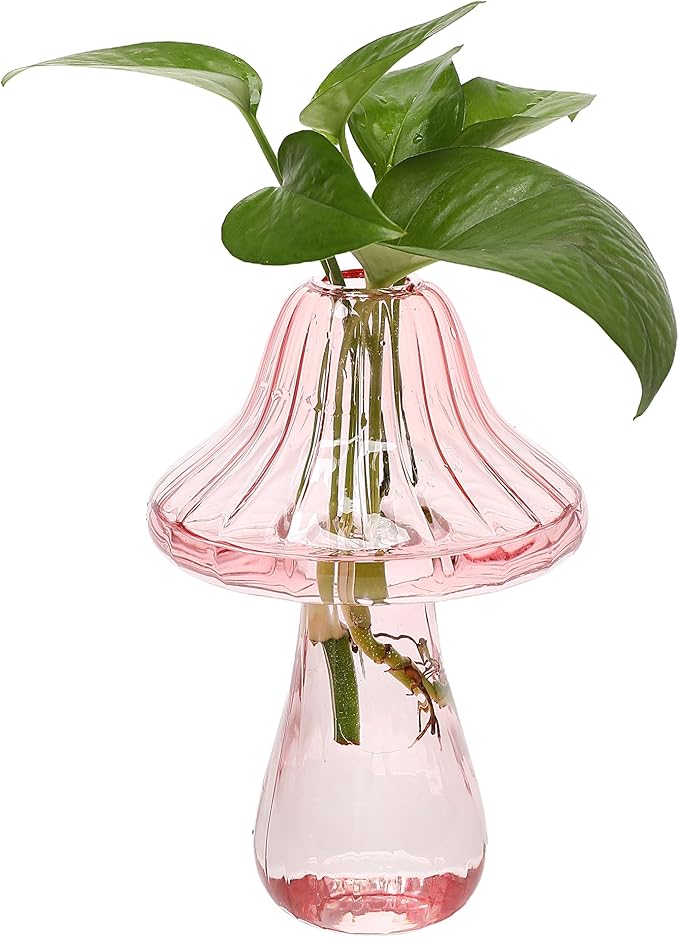 Mushroom Glass Vase Propagation Stations Flower Vases Home Decor Mushroom Planter Cute Vases Garden Decoration Set of 2