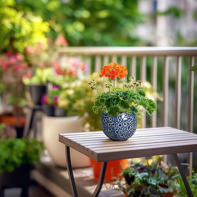 4 Inch Plant Pots - Small Ceramic Planter with Drainage Hole, Succulent Pots for Indoor Outdoor, Unique Round Planter, Modern Decorative Flower Pot, Desk Decor, Plant Lovers Gifts, Blue