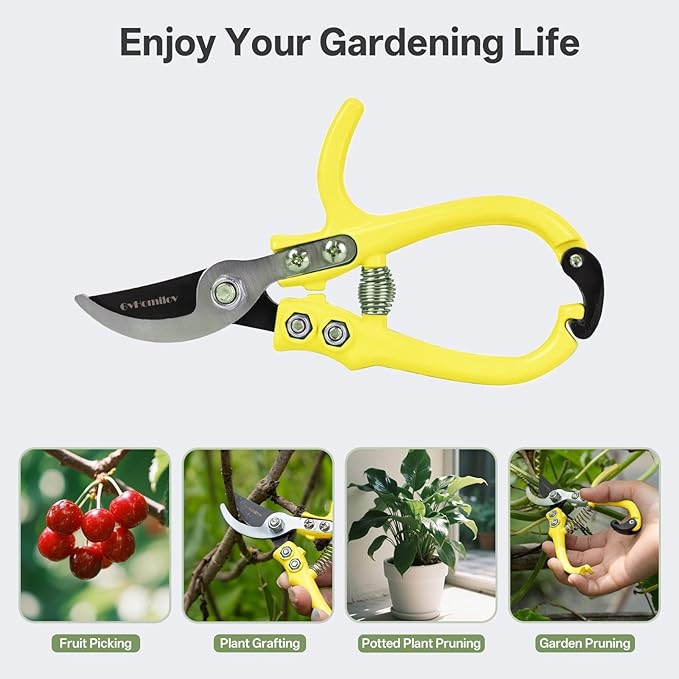 Pruning Shears for Gardening,Lightweight Plant Shears,Q-Shaped Garden Scissors for Cutting Flowers，Pruners for Tree Trimming,Indoor Plant Scissors for Women (Yellow)