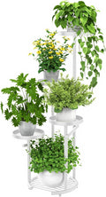 TOSKING 5-Tier Metal Plant Stand, Anti-Tip Round Base for Pots, Child & Pet Friendly, Space Saving Corner Shelf Flower Pot for Indoor Outdoor Use, Living Room Balcony Patio Garden (White, 38in)
