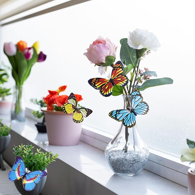 3D Decorative Butterfly Garden Stakes Fake Butterflies Garden Decorations for Yard Patio Lawn Plant Flower Pot Decor, 24 Pcs