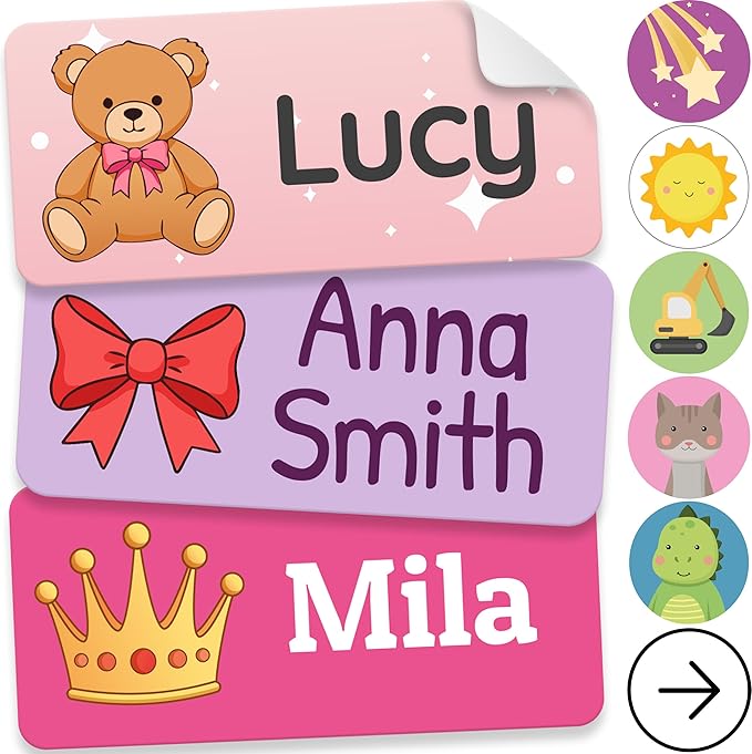 Personalized Name Labels for Kids (70 Labels) - Durable & Waterproof Custom Name Stickers for Clothing Tags, School Supplies, Camp & Daycare - Rainbow (1.2”x0.5”)