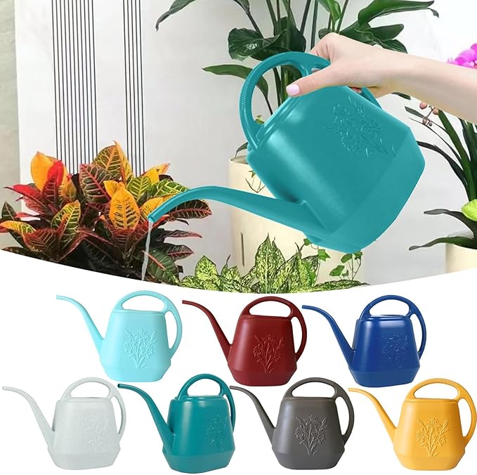 Watering Can 1 Gallon with Comfortable Handle, Flower Patterns Watering Can Indoor Plants, Plastic Long Spout Watering Can for House Plants Succulent Bonsai Garden Flower Outdoor (Blue)