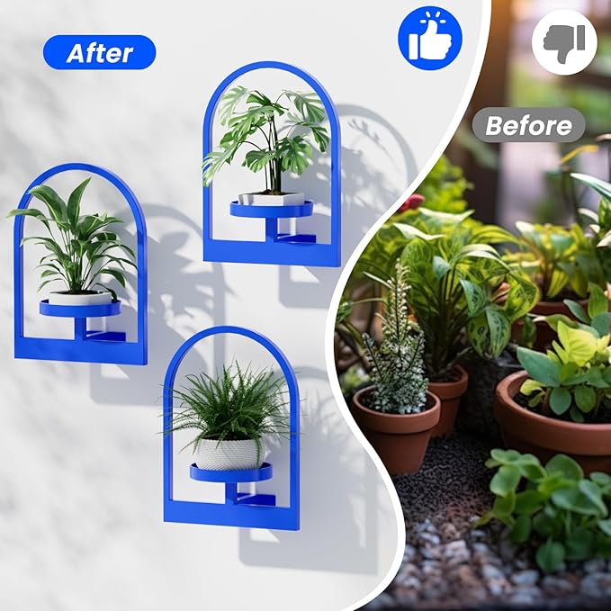 Plant Shelf for Window, Hanging Frame Decor Planter for Indoor Plants, Wall Plant Holder for Living Room/Entryway/Garden Flower Pot Holder Free Garden Shears (Arc-Blue, 2pcs)