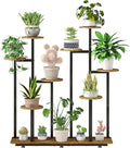 INGIORDAR Plant Stand Indoor Outdoor Corner Plant Shelf for Multiple Flower Pots Flower Stand Holder for Patio Garden Balcony Living Room (Black+Rustic Brown, 9 Tier)