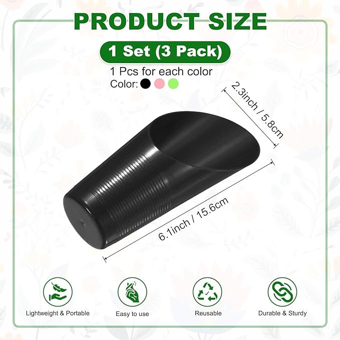 M METERXITY 3-Pack Bonsai Soil Scoops, Plastic Garden Soil Scoops Bucket Shovel Potting Scoopers for Transplanting/Flower/Plant Succulent, Colorful Small Gardening Tools [Green, Pink, Black]