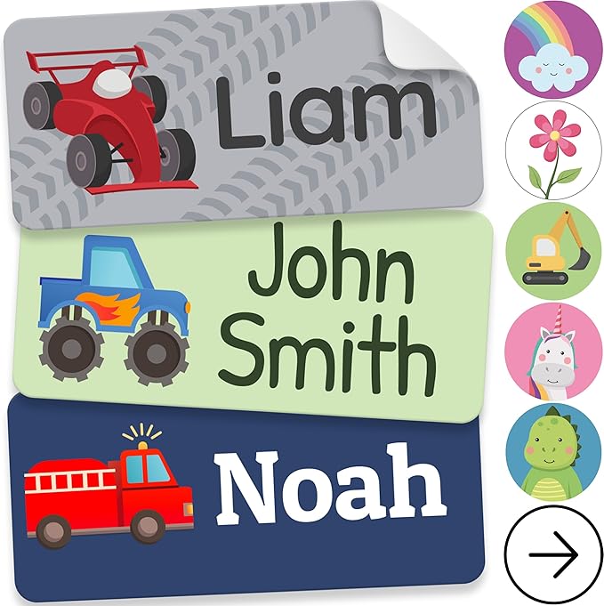 Personalized Name Labels for Kids (210 Labels) - Durable & Waterproof Custom Name Stickers for Clothing Tags, School Supplies, Camp & Daycare - Gears (1.2”x0.5”)