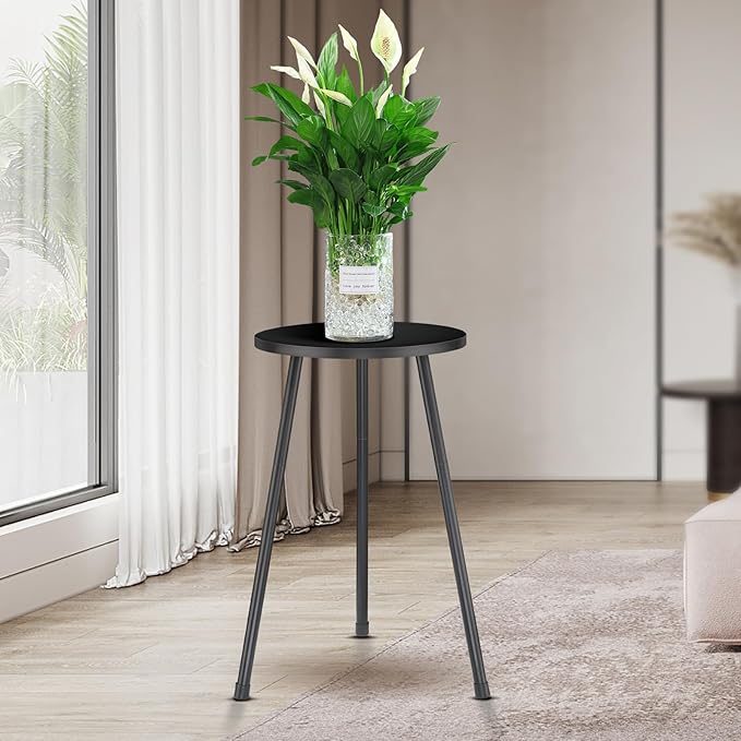 KINNARY Black Tall Plant Stand Indoor Set of 2, Mid Century Wood Plant Table for Flower Pots, Metal Plant Holder, Modern Home Decor Small Round Side End Table (11.8"x20")
