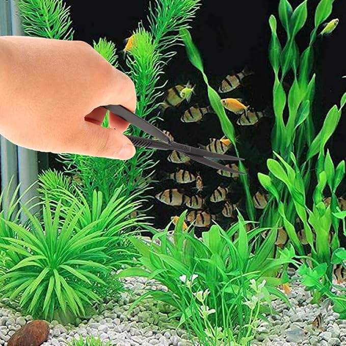 POPETPOP 6.1 Inch Curved Aquarium Scissors Water Grass Shears Spring-Loaded Precision Pinch Action for Aquascaping and Small Plant Trimming