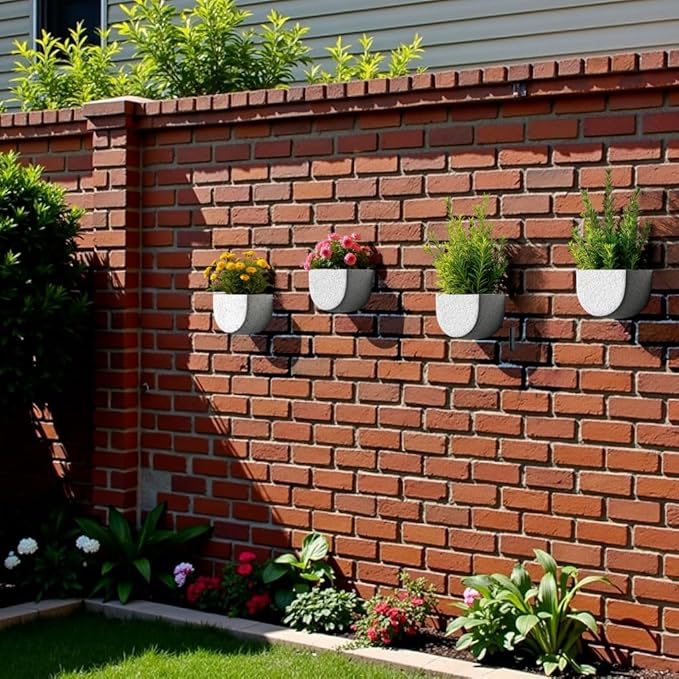 Asnext 2 Pack Wall Hanging Planter Pots for Indoor and Outdoor Plants, 7 Inch Half-Moon-Shaped Plastic Wall Planter, Wall Mounted Succulent Planters (White)