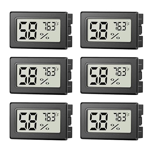 6 Pack Mini Hygrometer Indoor Humidity Meter, Small Digital Thermometer Humidity Gauge Meter, Indoor Thermometer Hygrometer Monitor Fahrenheit (℉) for Thermostat Reptile Tank, Mason Jars