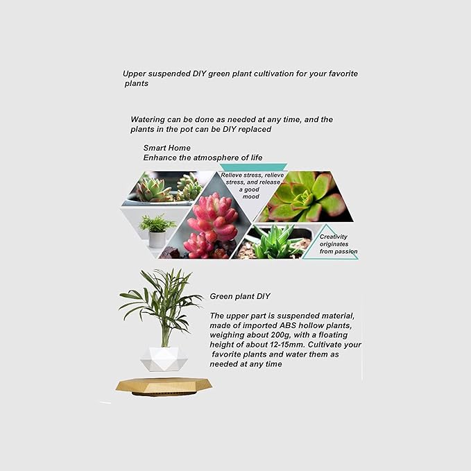Levitating Plant Pot, Magnetic Levitation Flower Pot Rotating Planters Suspension Floating Plant Succulents Potted for Home Living Room Office Desk Decoration (Imitation Marble Pattern)