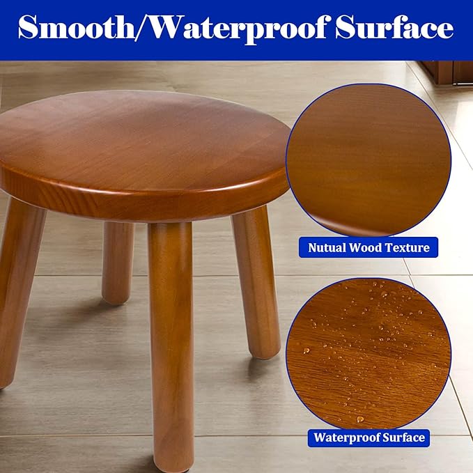 Solid Wood Step Stool for Kids & Adults - Multi-Use Toddler Wooden Stool for Bathroom, Playroom, Living Room,Sturdy 4-Leg Design with Non-Slip Pads,Easy Clean Surface,Easy Assembly(Brown)
