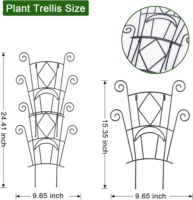 Yhtpouqe 4 Pack Stackable Metal Plant Trellis for Climbing Plants Outdoor/Indoor - Sturdy Garden Trellis for Potted Plants, Vine Support Stakes with Rustproof Design- Decorative Plant Support