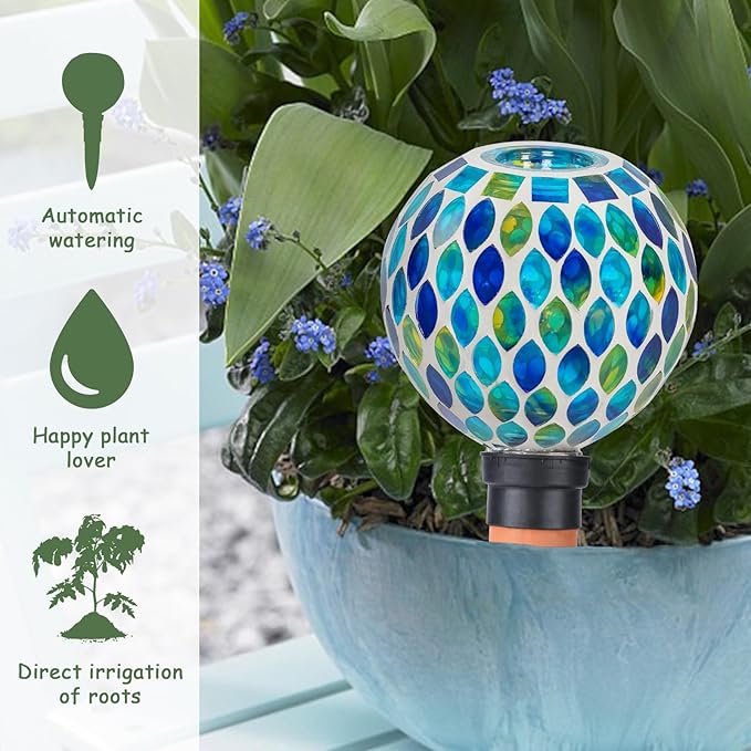 Plant Watering Globes Mosaic Self Watering Planter Insert 2 Pack Large Terracotta Watering Spikes Automatic Waterer Device Outdoor Indoor Flower Pots Decorations