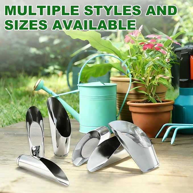 M METERXITY 1-Set Bonsai Soil Scoops, 2inch/5cm Stainless Steel Garden Soil Scoop Bucket Shovels and Soil Sifter for Transplanting/Flower Planting, Small Gardening Tool [Silver Tone]