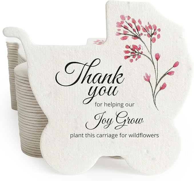 24pcs Pink Carriage-Shaped Gift Tags with Wildflower Seeds - Writable Gift Wrap Tags for Baby Showers, Mother's Day Present, Party Favors, DIY Crafts, & Earth Day Decorations