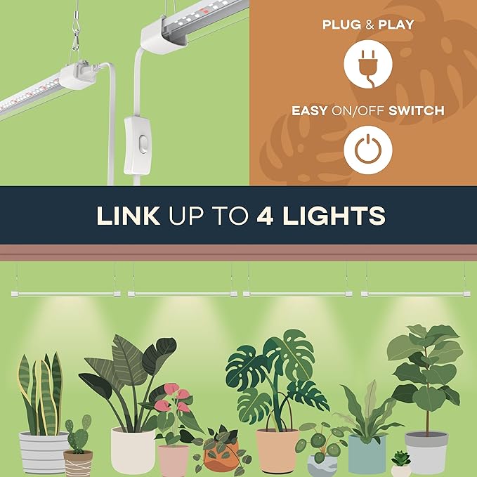 LED Grow Light 2FT Full Spectrum Compact Linkable Lighting Fixture for Indoor Greenhouse Year Round Plant Seedlings, Essential Grow Slim Hanging Suspended Strip