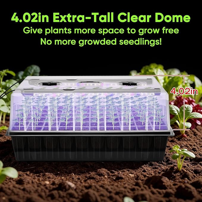 BlumWay 120-Cell Self-Watering Seed Starter Tray with Grow Light, 1-24H Timer, Seed Starter Kit with 4.02" Humidity Dome, Seedling Tray for Indoor Plant Starter, Plant Germination Trays-Black