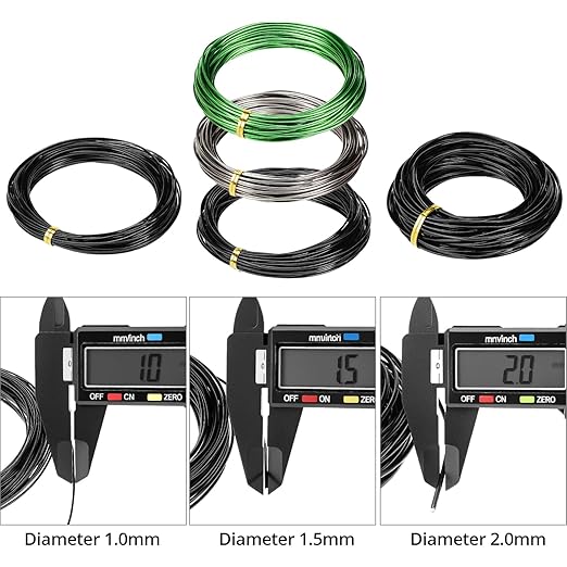QWORK Bonsai Training Wire with Wire Cutter - 5 Rolls, Total 164 Feet Aluminum Wire 1/1.5/2.0 mm