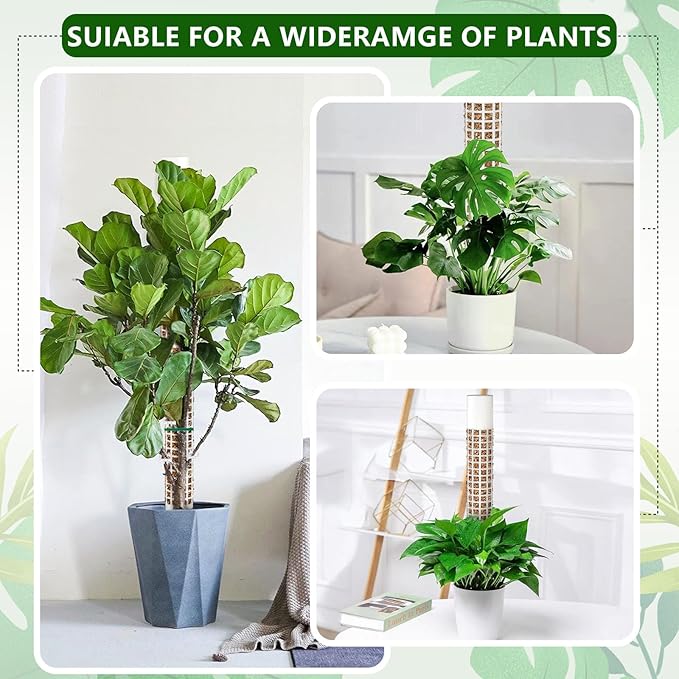 AlisisFores 2 Pcs Plastic Moss Pole for Monstera, Large Cylindrical Shape Poles for Climbing Plants Work with Sphagnum Moss, 17.5 Inch linkable Plant Stake Set of 2, Garden Ties