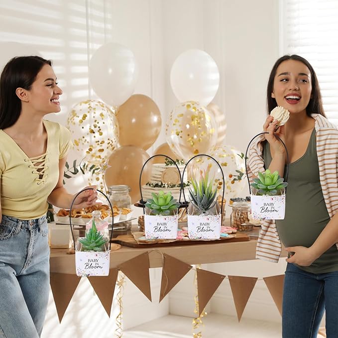 Soaoo 60 Pcs Succulent Baby Shower Favors Bulk Grow Succulents Wrap Bags with Handles Baby in Bloom Plants Paper Pots Gift Boxes Decorations Supplies Plants not Included Fits 2 Inch Pots (Wildflower)