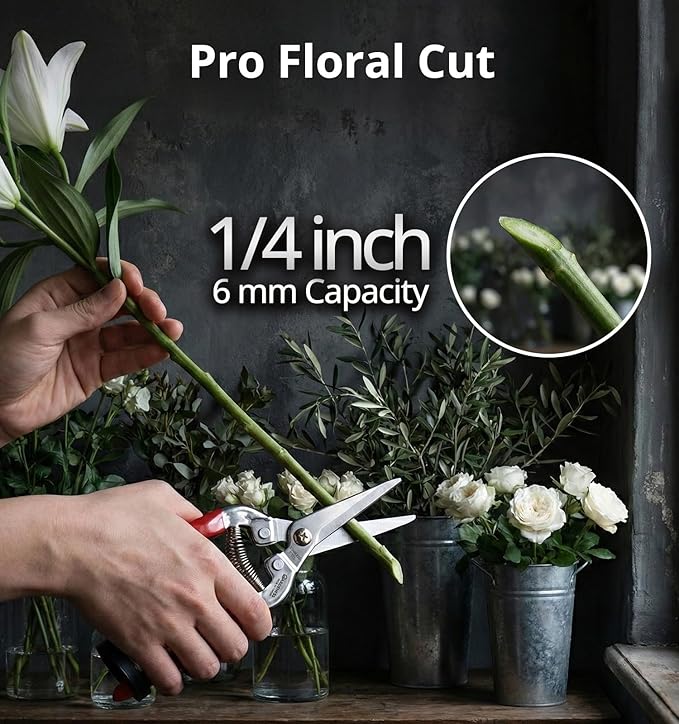 Gardeness Stainless Steel Pruning Snips with Serrated Blade, Adjustable Joint Screw Micro-Tip Garden Scissors for Harvesting Herbs, Fruit, and Floral Arranging, Corrosion-Resistant & Made in Taiwan