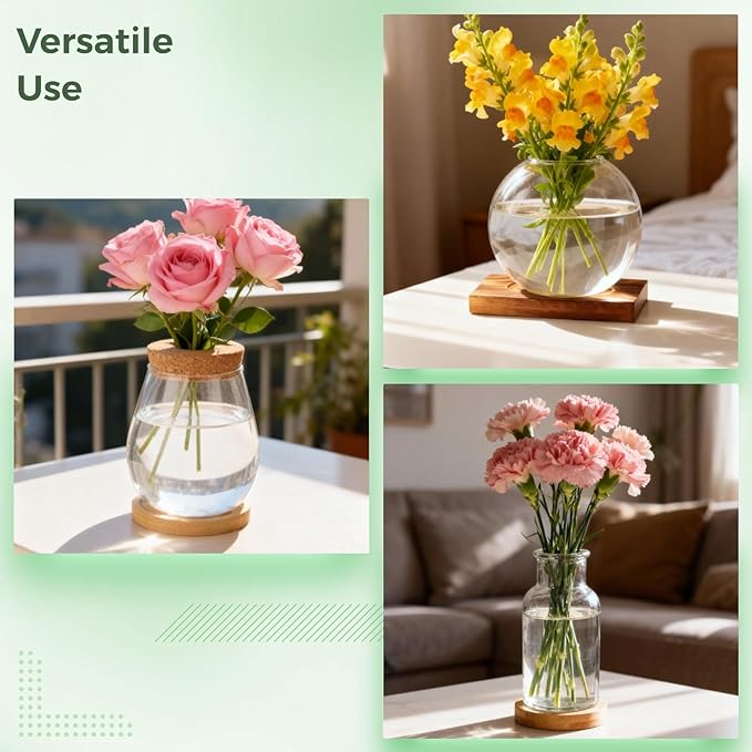 6PCS Plant Propagation Station, Desktop Plant Propagation Jars with Wood Lid and Stand, Glass Propagation Vases for Plant Growing, Hydroponic Home, Office Decor (6 Styles)
