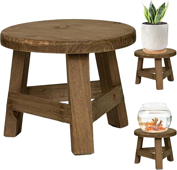 Plant Stool, 7x6 Inch Round Wooden Plant Stool, Rustic Decorative Small Wooden for Indoor Bonsai Pot, Home, Garden, Patio, Stands