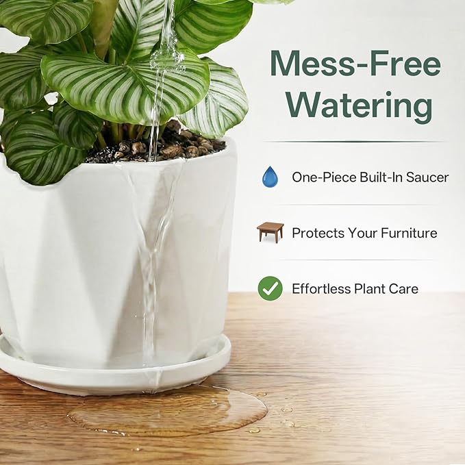 Octagon Ceramic Plant Pots - Indoor White Flower Planter Set with Drainage Holes, 6.5+5.5+4.5 Inch, Modern Decorative Planter Pots for Indoor Plants, Home Decor, Ideal Gifts for Women, Set of 3
