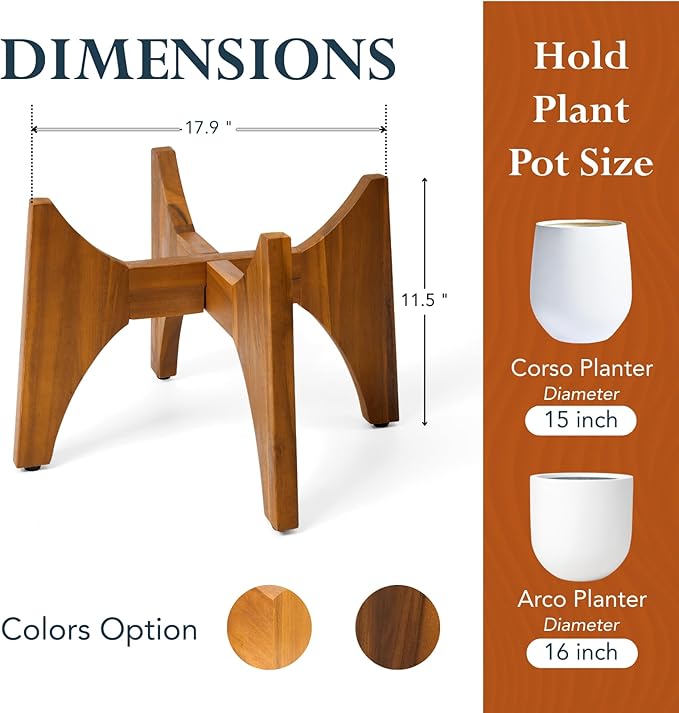 KUTE NEST Acacia Wood Plant Stand - Elegant Match for Corso/Arco Planter, Medium Indoor Solid Wood Plant Holder with Golden Teak Finish for Modern Home Decor (Walnut, Low - Medium)