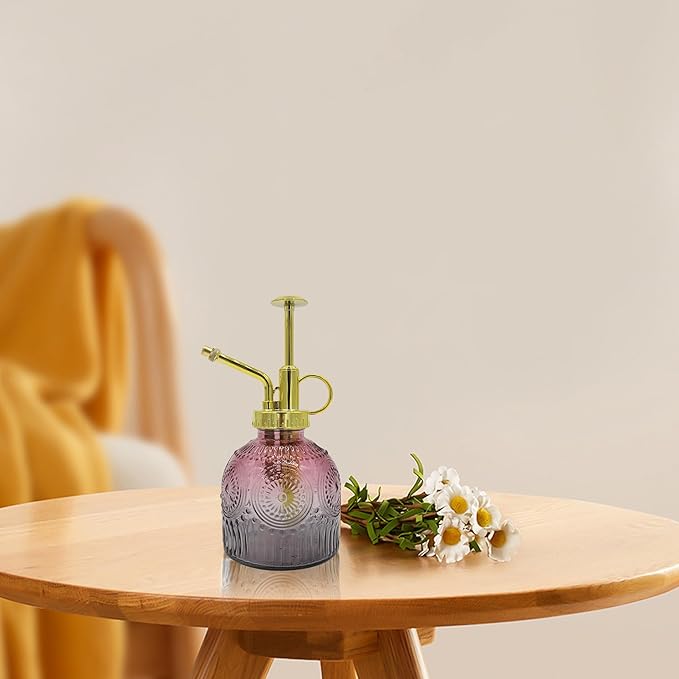 Glass Plant Mister Spray Bottle, 230ML Vintage Plant Spritzer, Succulent Watering Bottle Glass with Top Pump, Small Plants Sprayer Watering Can for Indoor Outdoor House(Red Gray)