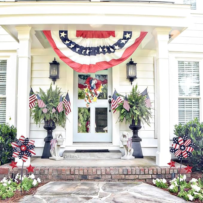 YEAHOME 4th of July Decorations Outdoor, 22.4" Set of 2 Red White Blue Metal Flowers Decorative Garden Stakes for Memorial Day Decorations, Yard Signs Patriotic Decorations for Garden Lawn Porch