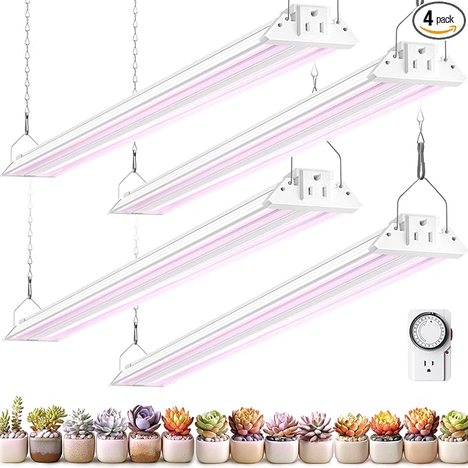 Barrina TX72 4FT Grow Lights for Seed Starting, 288W(4 x 72W, 2000W Equivalent), Full Spectrum, Linkable, High PPFD, Mechanical Timer, Grow Lights for Indoor Plants with On/Off Switch, 4 Packs