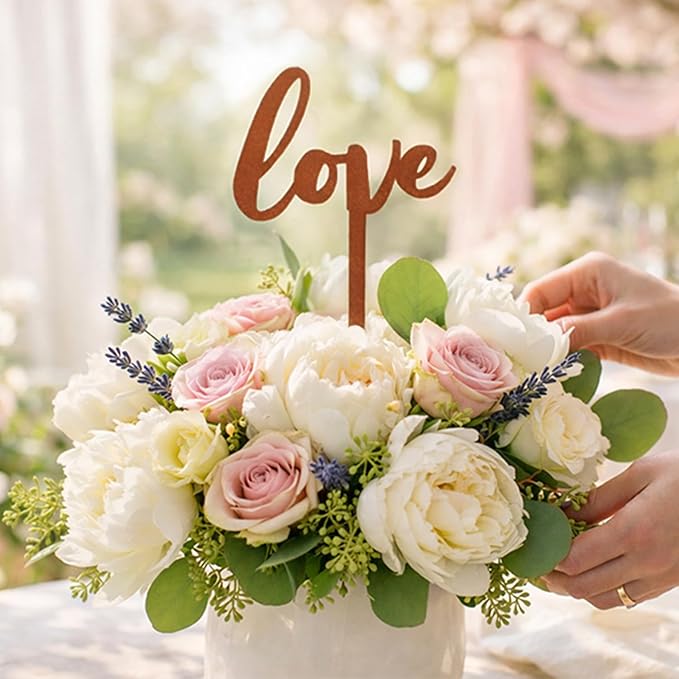 Love Text Metal Garden Stake – Powder-Coated Rustic Plant Pick for Pots & Planters, Indoor/Outdoor Decorative Accent