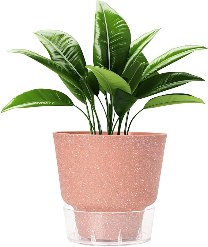 Self Watering Pots for Indoor Plants, with Visible Reservoir, 6 inch Plant Pot with Wick Rope Planter Pot for Indoor Outdoor Plants (Frosted Brick Red)