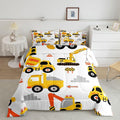 Feelyou Cartoon Car Comforter Set Kids Construction Comforter for Boys Equipment Trucks Bedding Set Breathable Cartoon Yellow Car Excavator Tractor Duvet Set Room Decor Quilt Set Full Size
