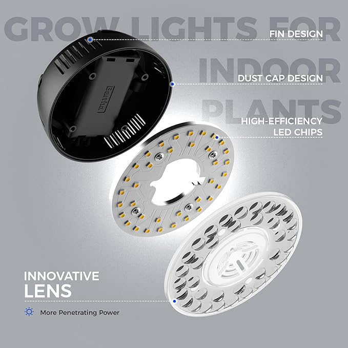 Barrina Orbgrow OG09 Puck LED Grow Light, 5000K 36W(4 x 9W, 540 Watt Equiv), Plant Lights for Indoor Plants Full Spectrum, Magnetic & Linkable, Small Grow lamp, Perfect for Plant Shelf, 4 Packs, Black