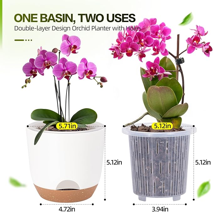 Sxueg Self Watering Orchid Pots for Indoor Plants,5.8 Inch Macetas para Orqudeas,Flower Pots for Indoor Plants with Holes(White)