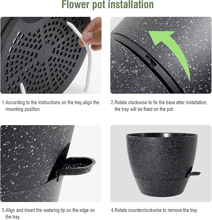 WSMKSZ 12/10/9 inch Large Self Watering Pots, Planter, Plant Pots with Mesh Drainage Holes for Indoor Outdoor Garden Plants, Plastic Flower Pots with Removable Deep Reservoir, Speckled Black